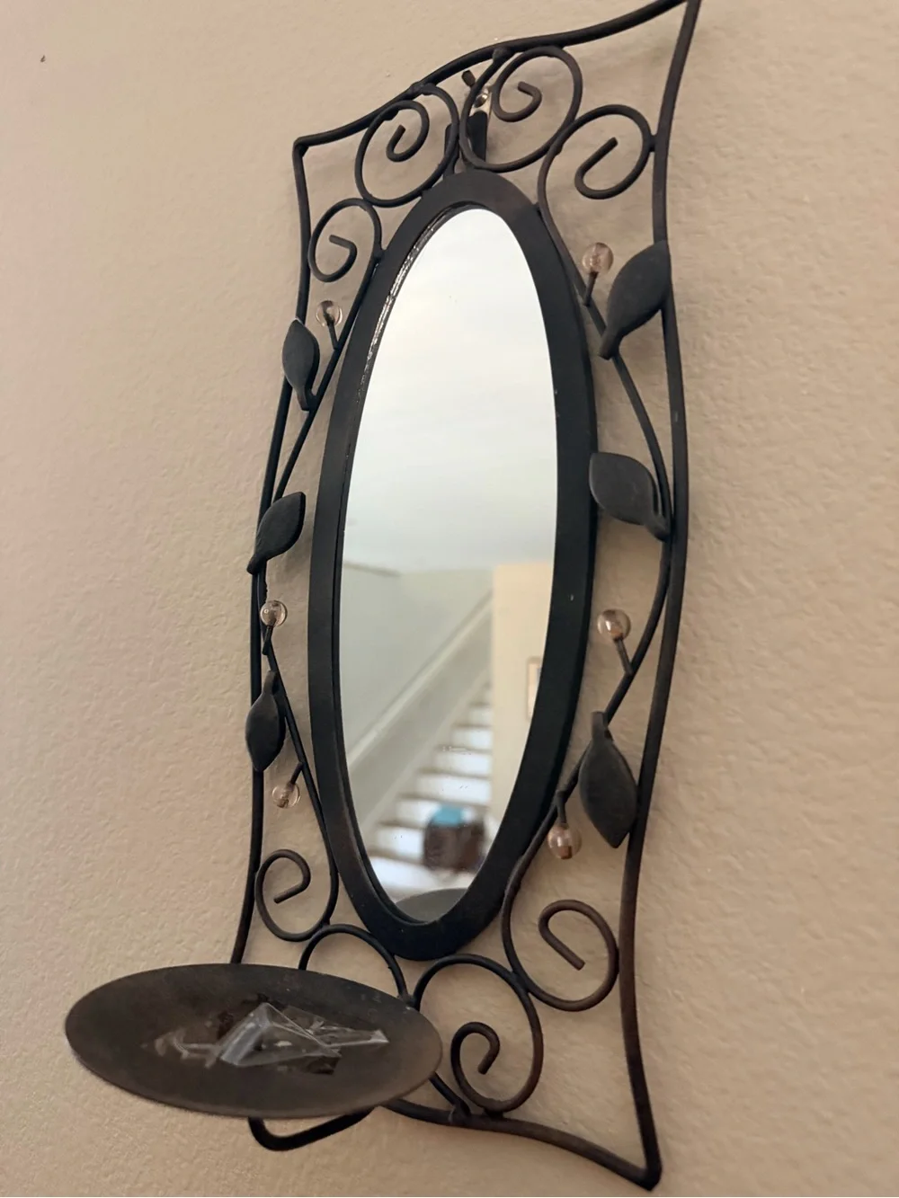 Black Wrought Iron Oval Wall Mirrors with Scrollwork